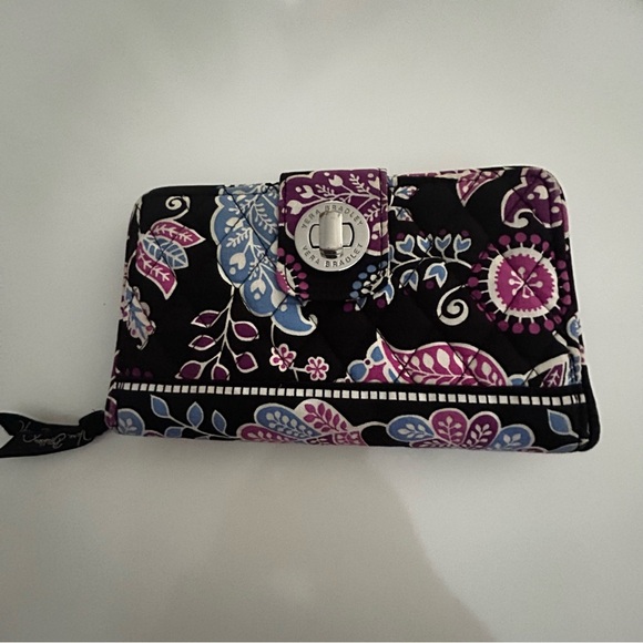 Vera Bradley Black and Purple Quilted Wallet with Paisley Design - Picture 1 of 5